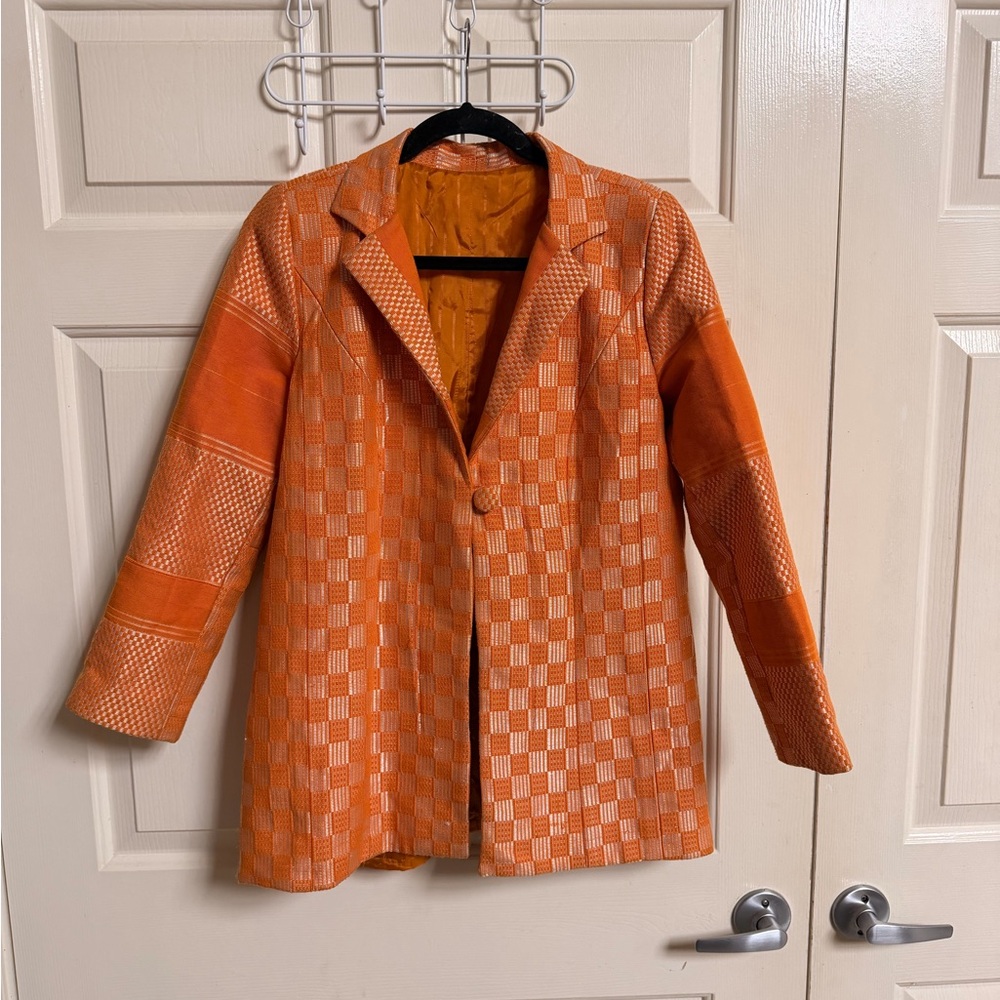 VTG 60s Handmade Checkerboard Print Metallic Blazer Jacket